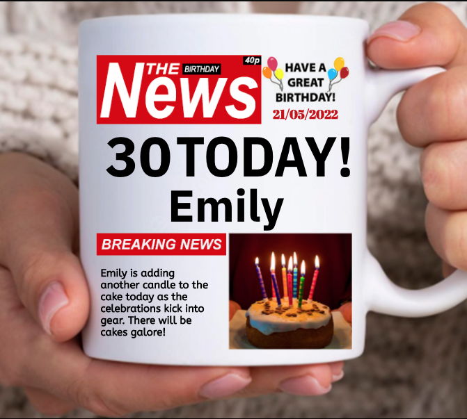 30th Happy Birthday Newspaper Mug